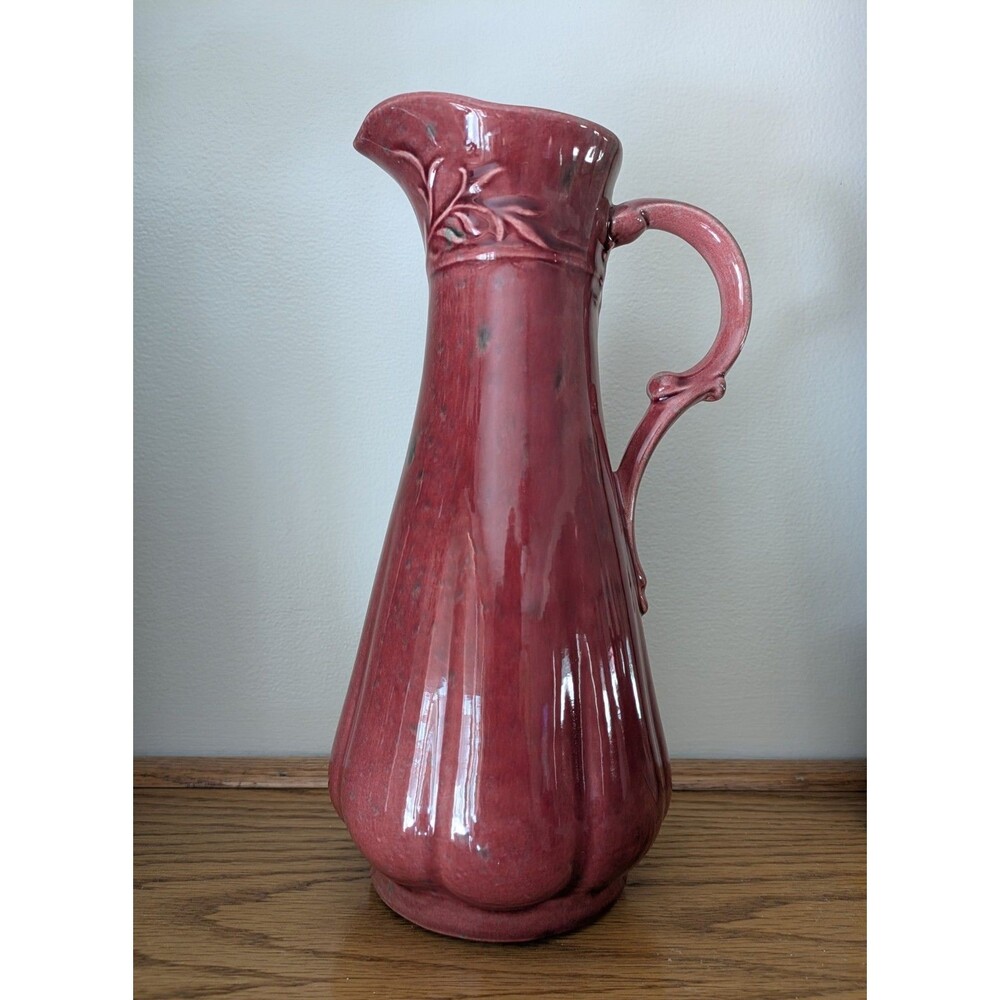 Vintage California Pottery Burgundy & Green Glaze Vase "10 Tall MCM Cottagecore